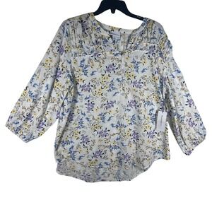 Liz Claiborne White Floral Blouse XXL 3/4 Sleeve Button Up Cottagecore Top NEW